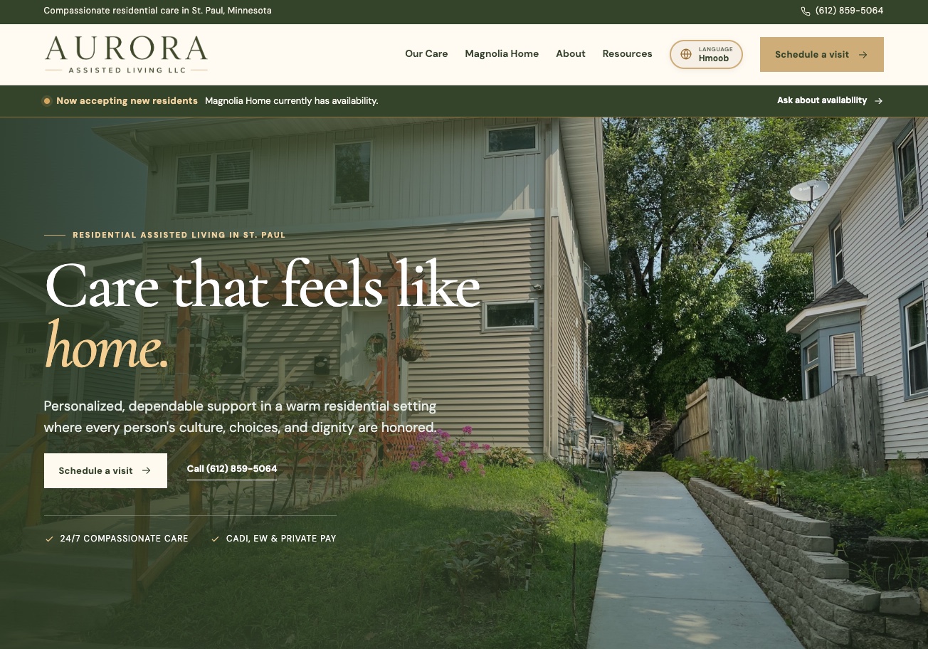 Aurora Assisted Living residential care homepage