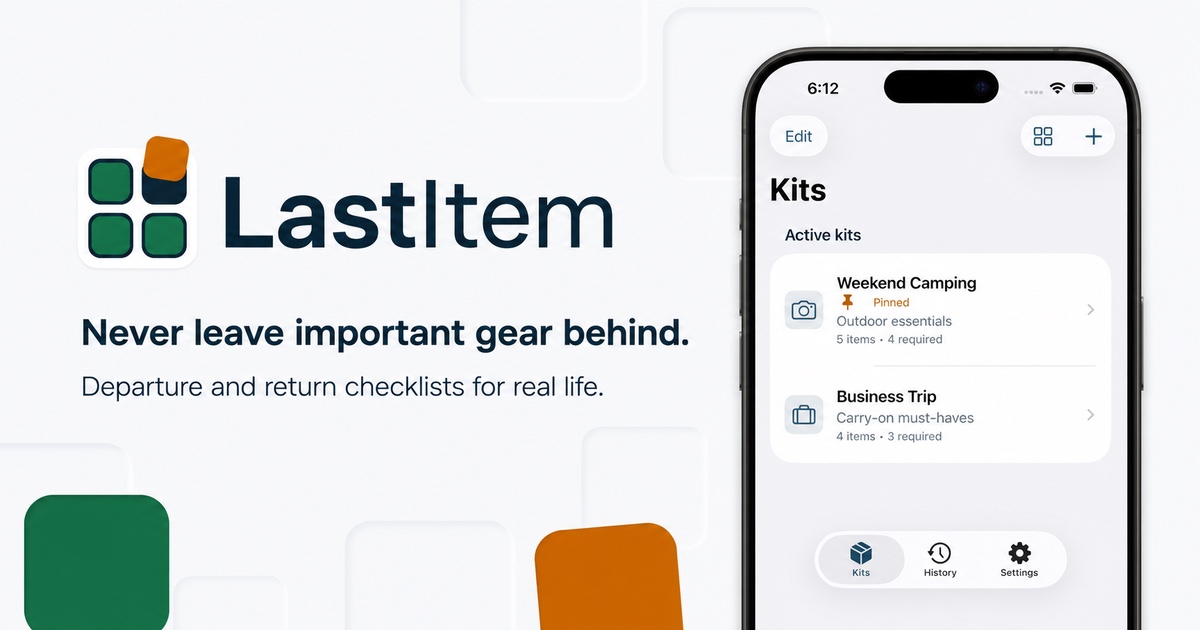 LastItem iPhone app showing reusable gear kits